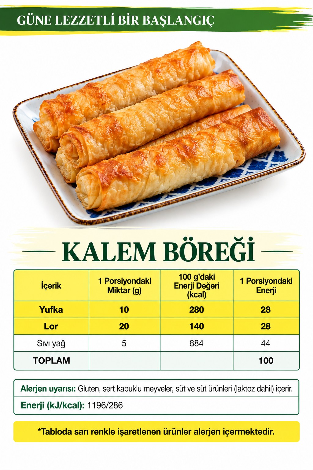 Kalem Böreği içerik ve kalori tablosu