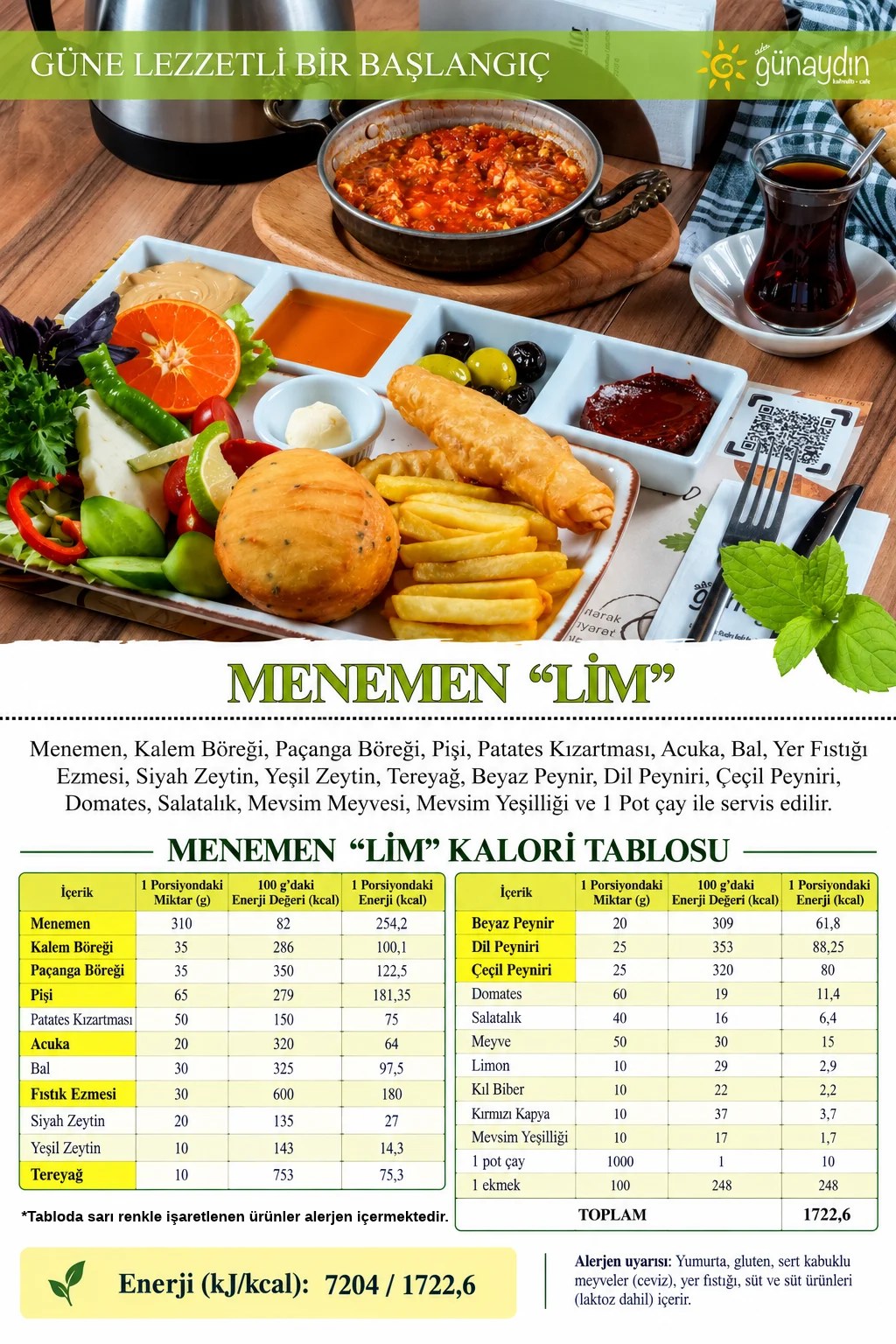 Menemen “Lim” içerik ve kalori tablosu